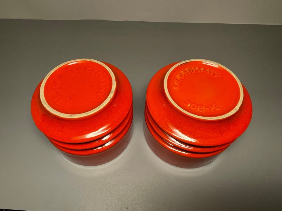 Krukor/ytterfoder orange tysk keramik "fohr" två stycken retro