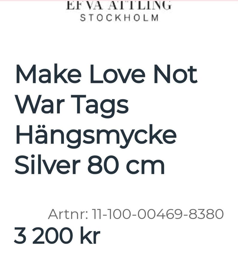 EFVA 3200 kr ! ATTLING "make love not war"/halsband/efva attling/silver