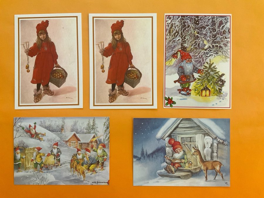 JULKORT. OSKRIVNA KORT. Vykort. TOMTERAD. Julpynt. Julsaker. Carl Larsson. Retro