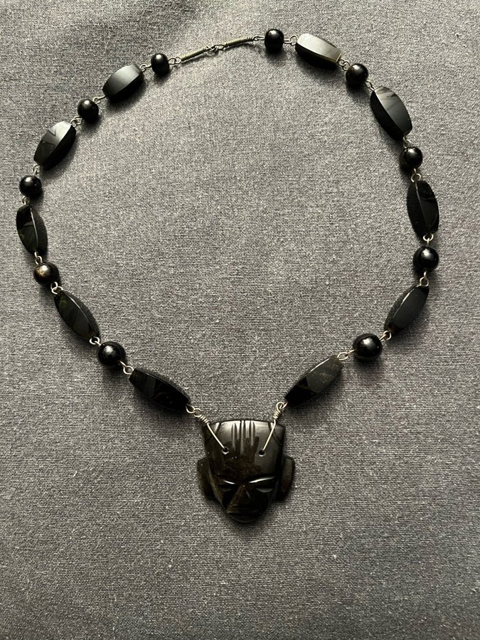 Antikt halsband onyx afrika Indiska etno folklore vintage hantverk retro collier