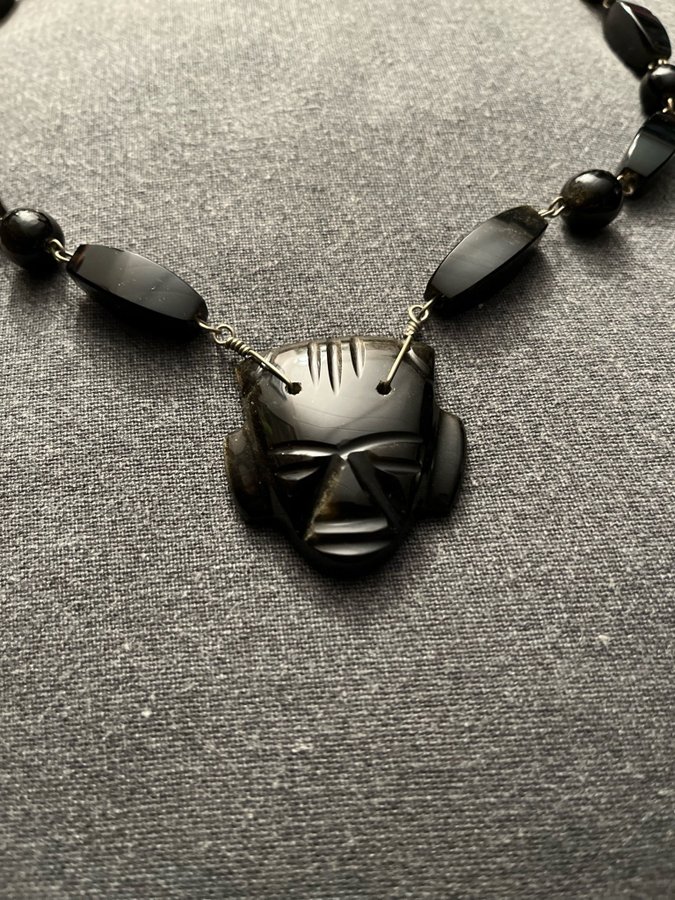 Antikt halsband onyx afrika Indiska etno folklore vintage hantverk retro collier