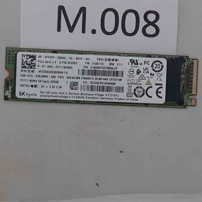 SSD M.2 , 256GB , NVMe ,PCIe, märke: SK Hynix , formfaktor 2280