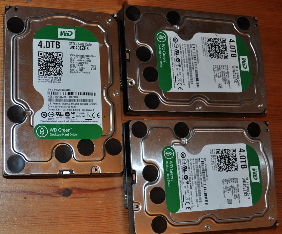 Hårddiskar, 3 stycken WD Green 4TB