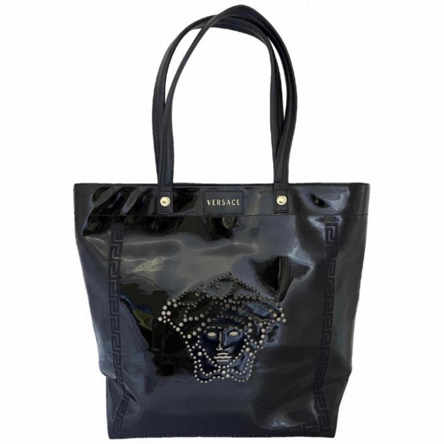 Versace handbag in patent black leather.