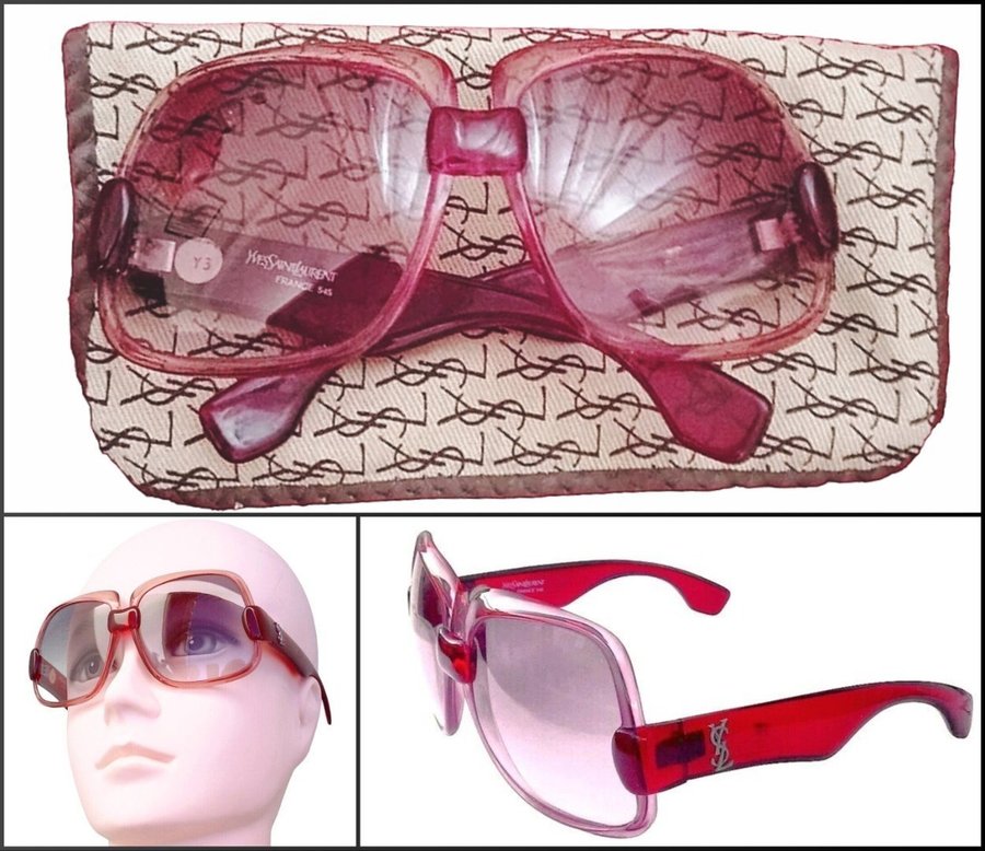 Yves Saint Laurent Womens Sunglasses Vintage Cherry Pink Grey Lenses + Ysl Case