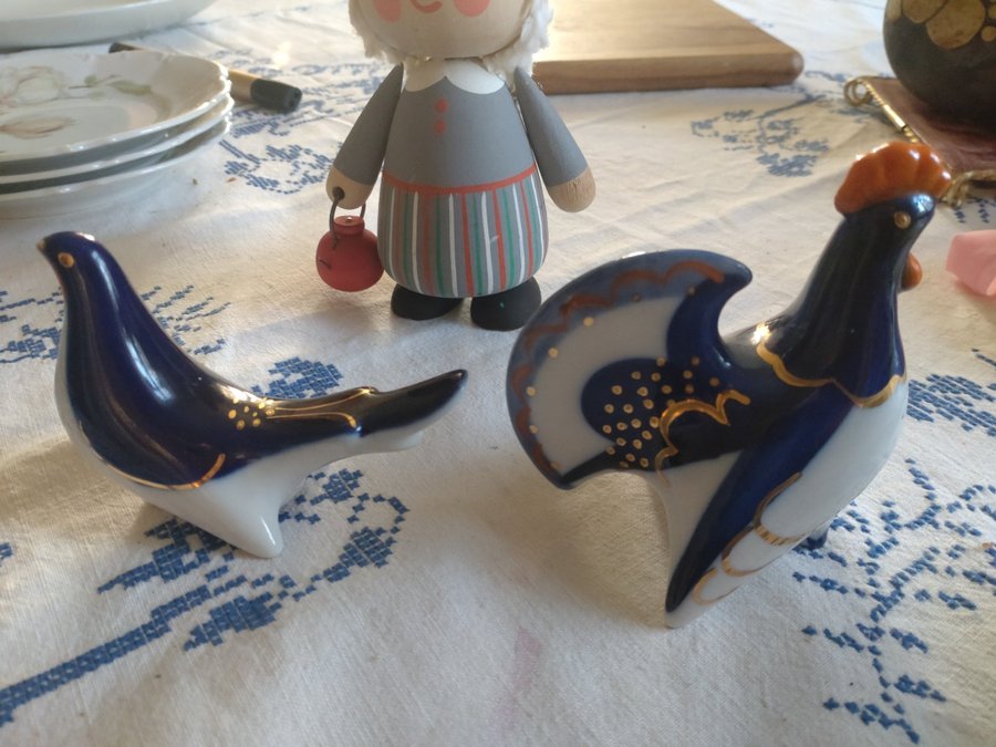 USSR Made in Russia Lomonosov LFZ Porslin Tjäder Salt pepparkar tupp+en höna