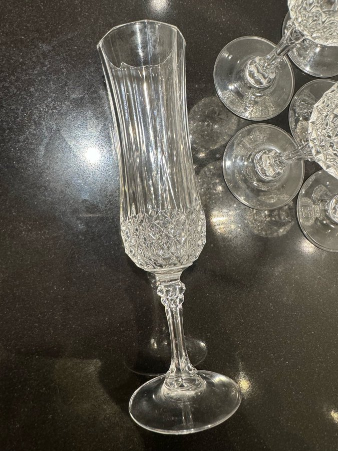 6 st Cristal d'Arques Longchamp Paris France Champagne Flute