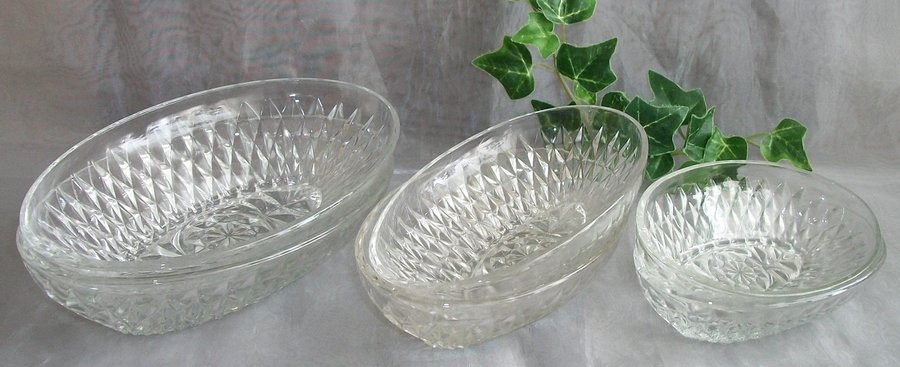 VERECO Lulli FRANCE, 6 st Mkt Fina VINTAGE Ovala Glas Skålar, av Klarglas, RETRO