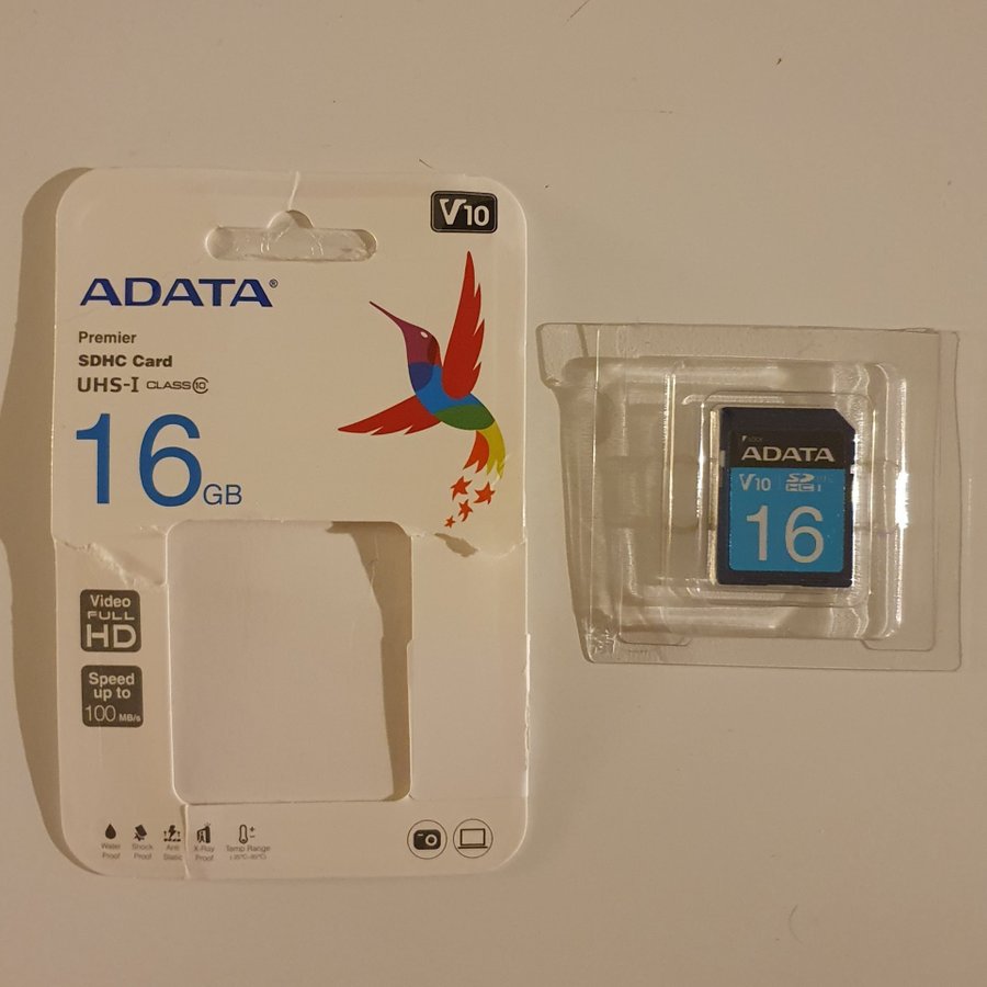 SDHC Minneskort 16GB ADATA - Klass 10 100MB/s Oanvänt! v10 Till Kamera