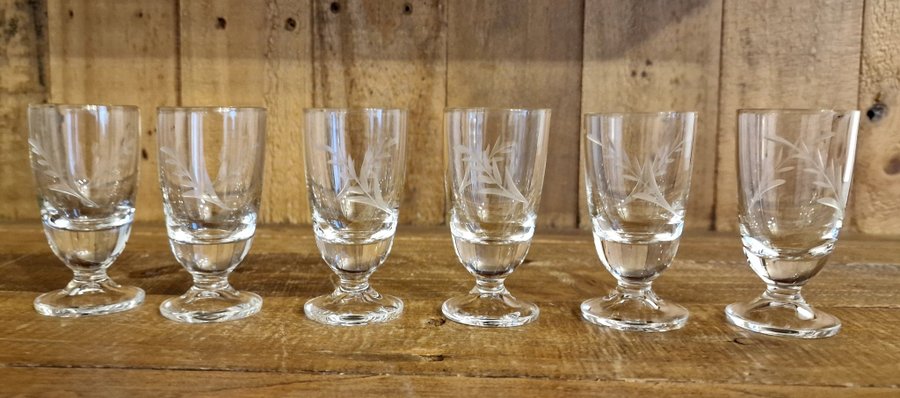 Glas Kosta Boda likörglas snabsglas 6 st retro vintage fint äldre slipad dekor