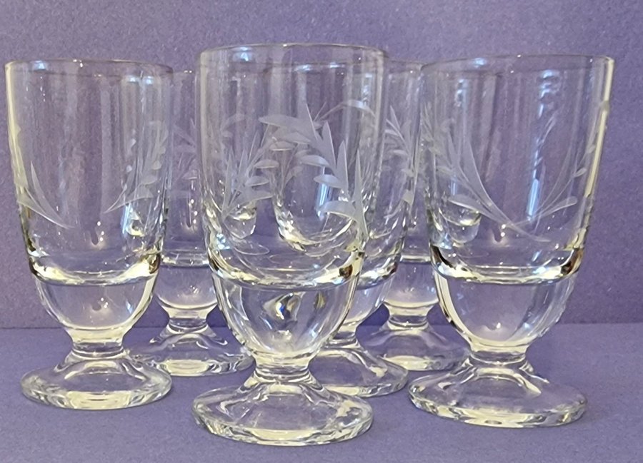 Glas Kosta Boda likörglas snabsglas 6 st retro vintage fint äldre slipad dekor