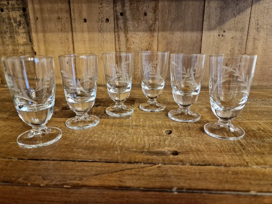 Glas Kosta Boda likörglas snabsglas 6 st retro vintage fint äldre slipad dekor