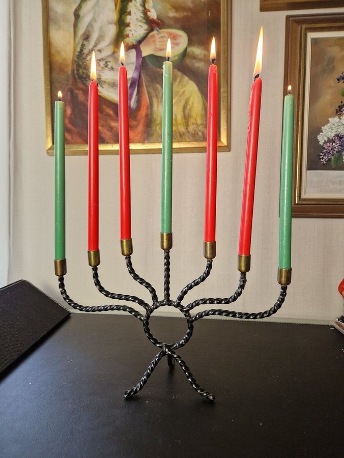 Ljusstake adventljusstake 7 ljus smide och mässing RETRO VINTAGE