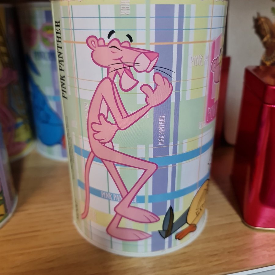 Spargris Pink Panther. Plåtburk.