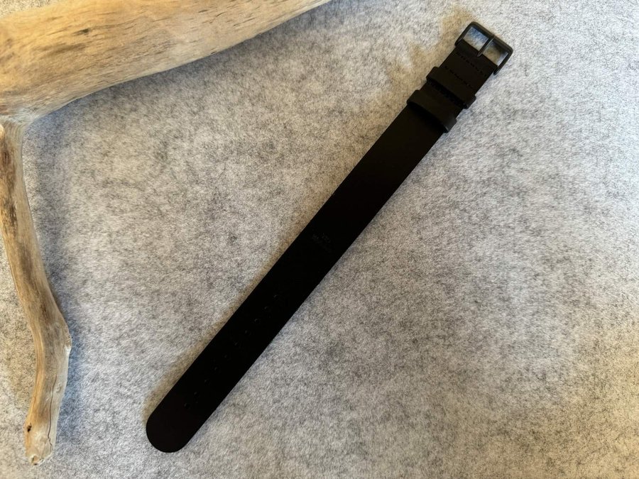 TID Watches Svart Läderrem NATO-strap i Äkta Kalvläder 21 mm - Svart