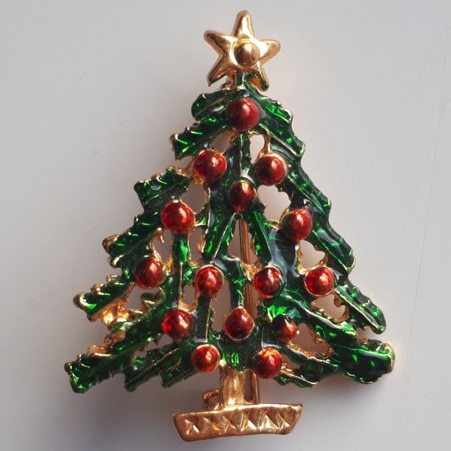 Old Perfect Christmas Tree Brooch 4x3cm Julgran Brosch Jul Juletræ Broche