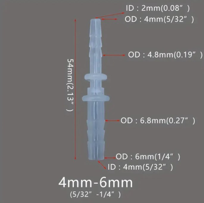 Adapter till microbevattning. Innerdiameter 6mm till 4mm. 2st.