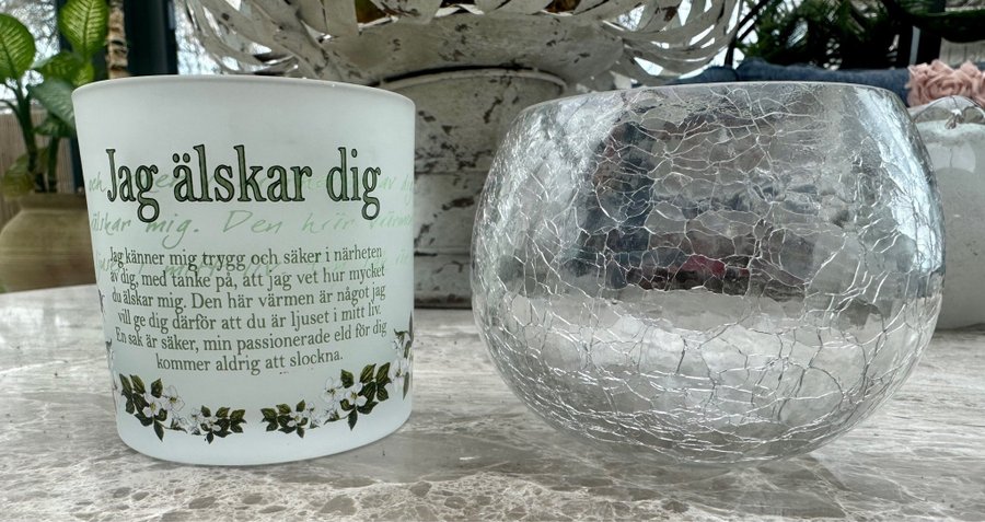 LJUSLYKTOR - Krackelerad lykta från INDISKA  Glaslykta Jag älskar dig INREDNING