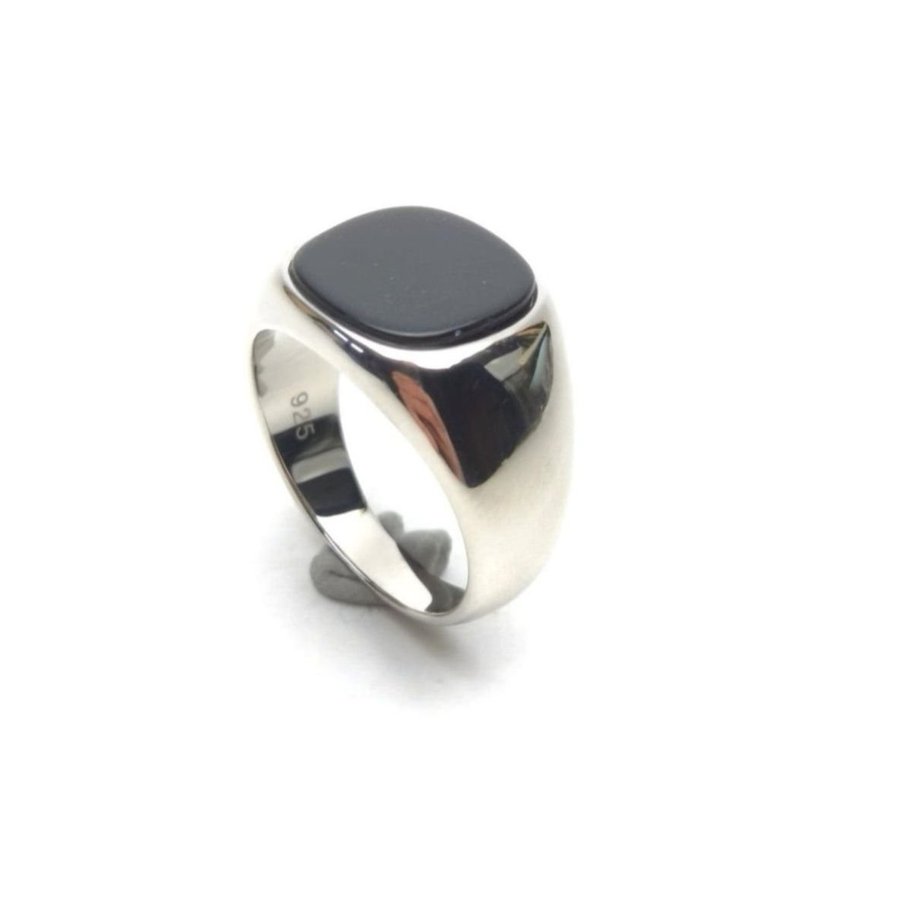 Moderne sterling sølv herrering med sort onyx sten