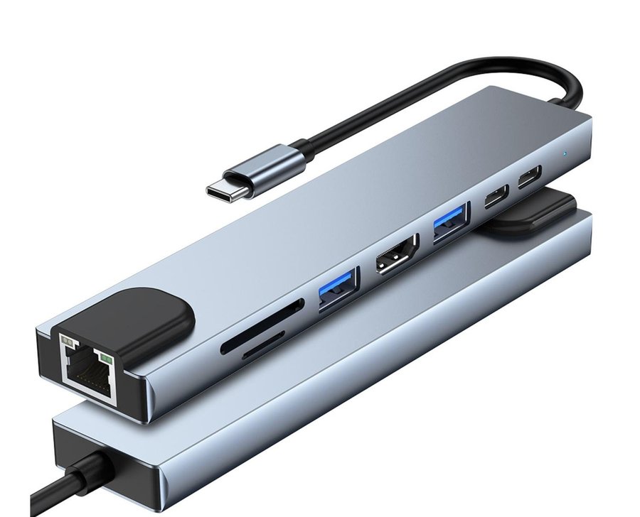 4K 8 i 1 Type-c USB C Hub Adapter HDMI USB PD TF-kort RJ-45 Multiport