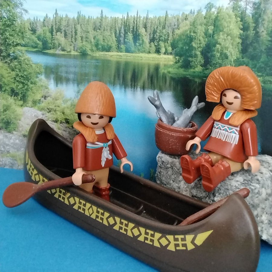 Playmobil inuiter/eskimåer pojke och flicka med kanot (6559/3733/3397)