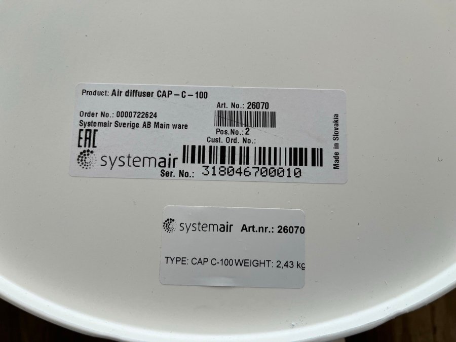 SystemAir dysdon CAP-C-100-SW - NY! (Tilluftsdon)