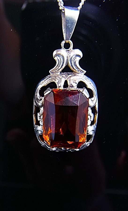 ART DECO HÄNGE MED MADEIRA CITRIN SPINEL silver 835