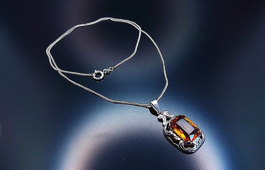 ART DECO HÄNGE MED MADEIRA CITRIN SPINEL silver 835