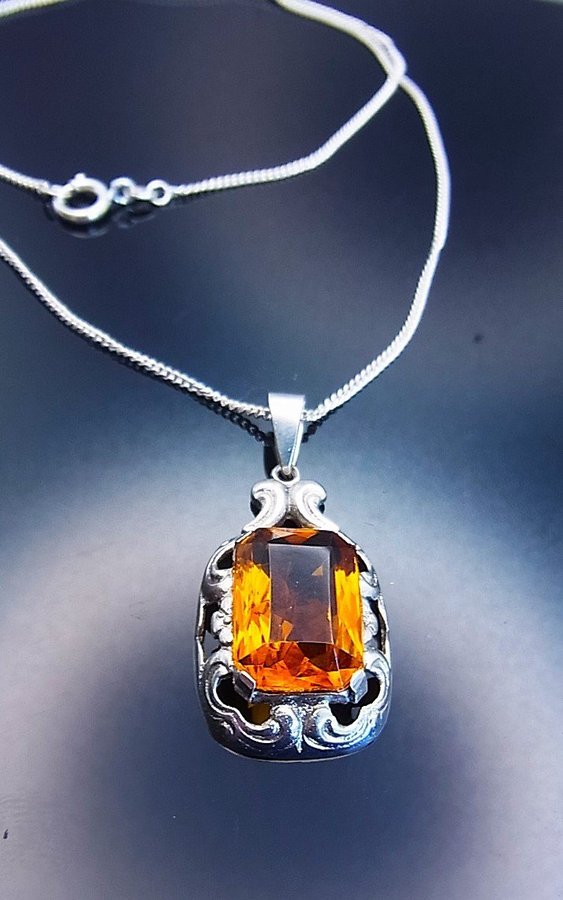 ART DECO HÄNGE MED MADEIRA CITRIN SPINEL silver 835