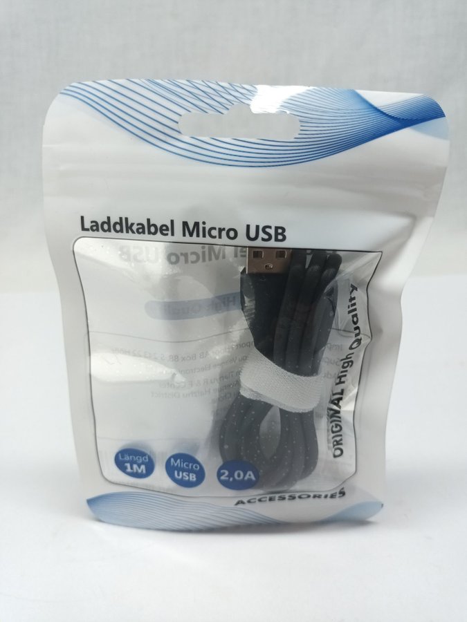 Laddkabel Micro USB, 1M 2,0A, Svart