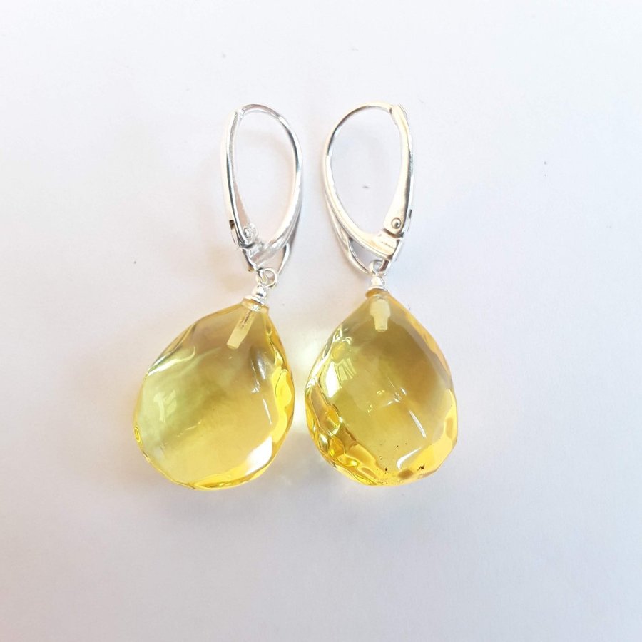 Baltic amber 925 sterling silver dangle teardrop earrings Yellow hanging earring