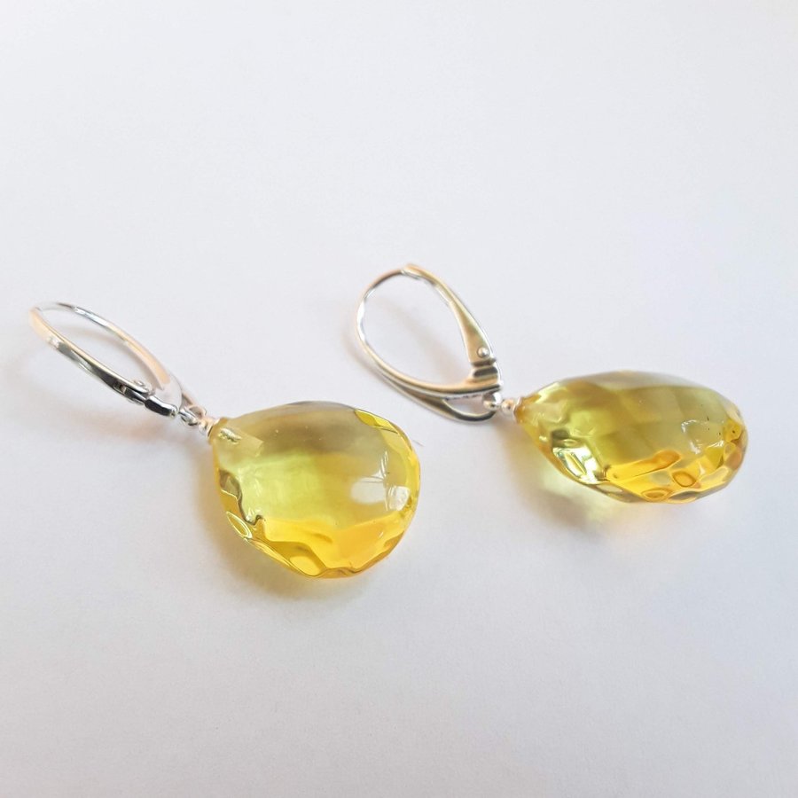 Baltic amber 925 sterling silver dangle teardrop earrings Yellow hanging earring