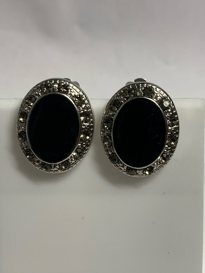 Unused Earrings with Black and Clear Sythetic Stones