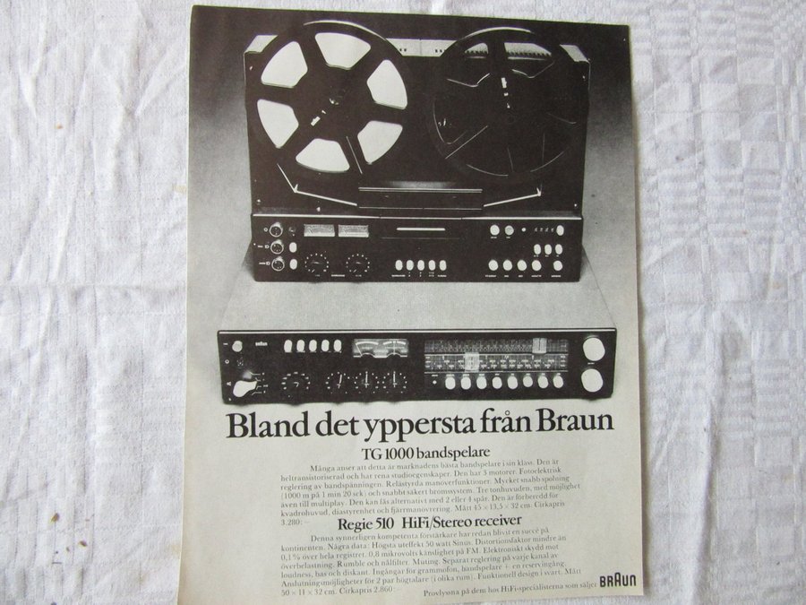 Braun TG1000 bandspelare och Dual 1229 skivspelare reklam annons 1972