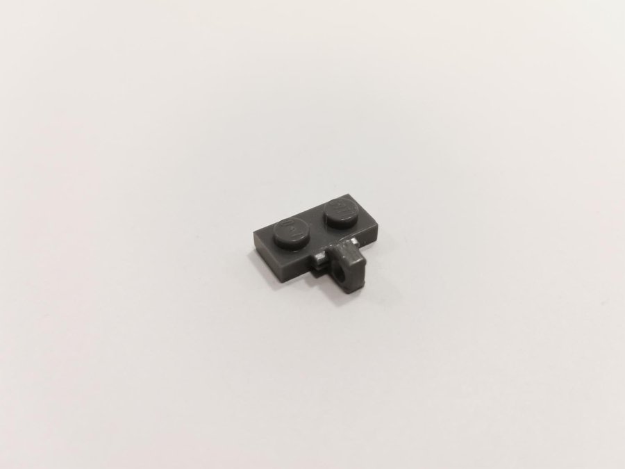 Lego - plate - modified - locking fingers - 1x2 - part 444567 - mörkgrå (bluish)