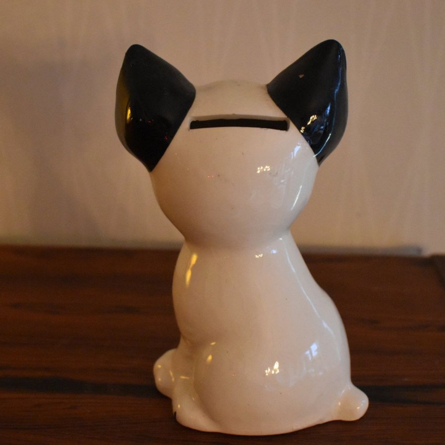 Porslinskatt, vit med svarta öron [15 cm hög] Retro/Vintage/Porslin/Katt