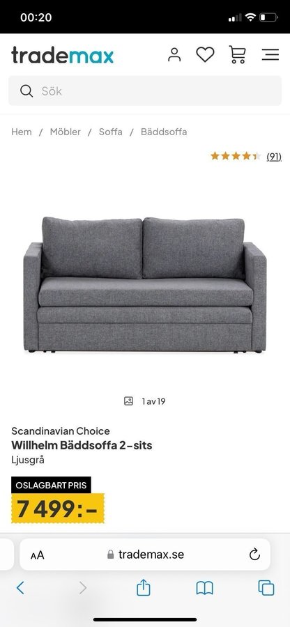 Bäddsoffa Scandinavian Choice Wilhelm Bäddsoffa 2-sits