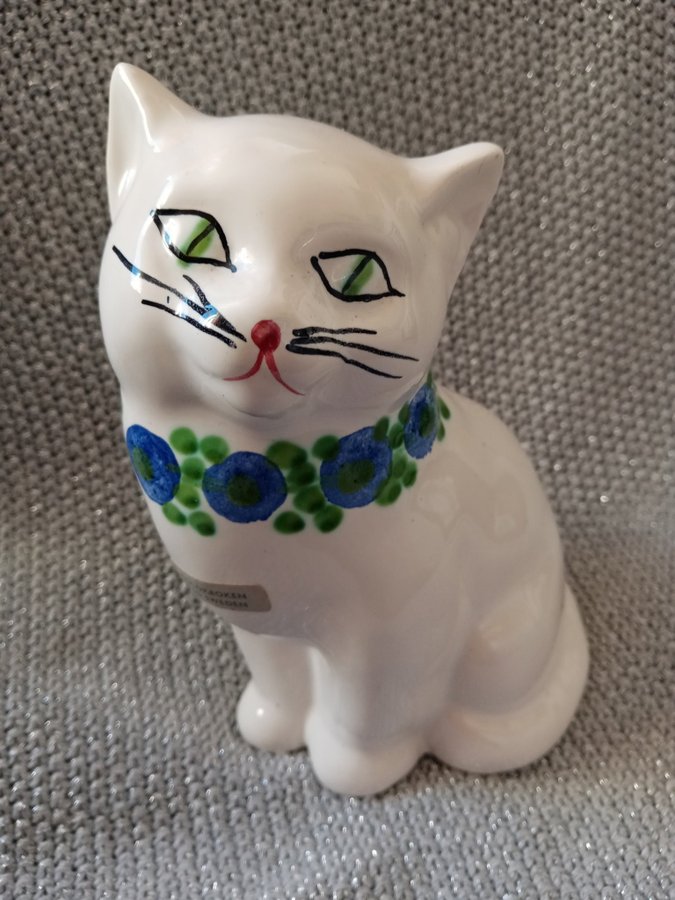 Guldkroken Hjo Vintage Svensk Porslin Katt Märta Grunditz Design Handmålad