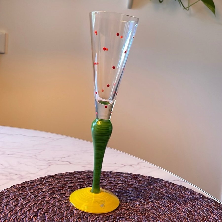 Orrefors Champagne glas Clown Red Dots