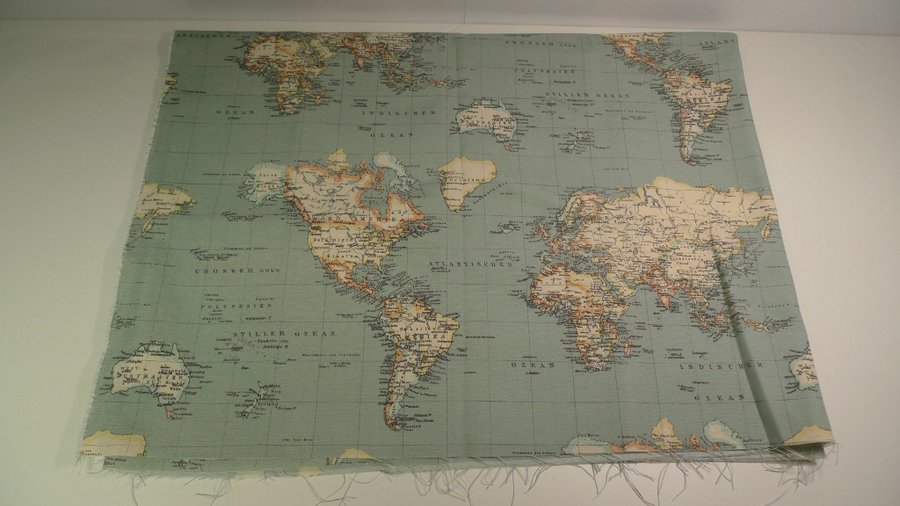 BID! Canvas Decorative Fabric, 100 cm x 280 cm, World Map Mundi! New!