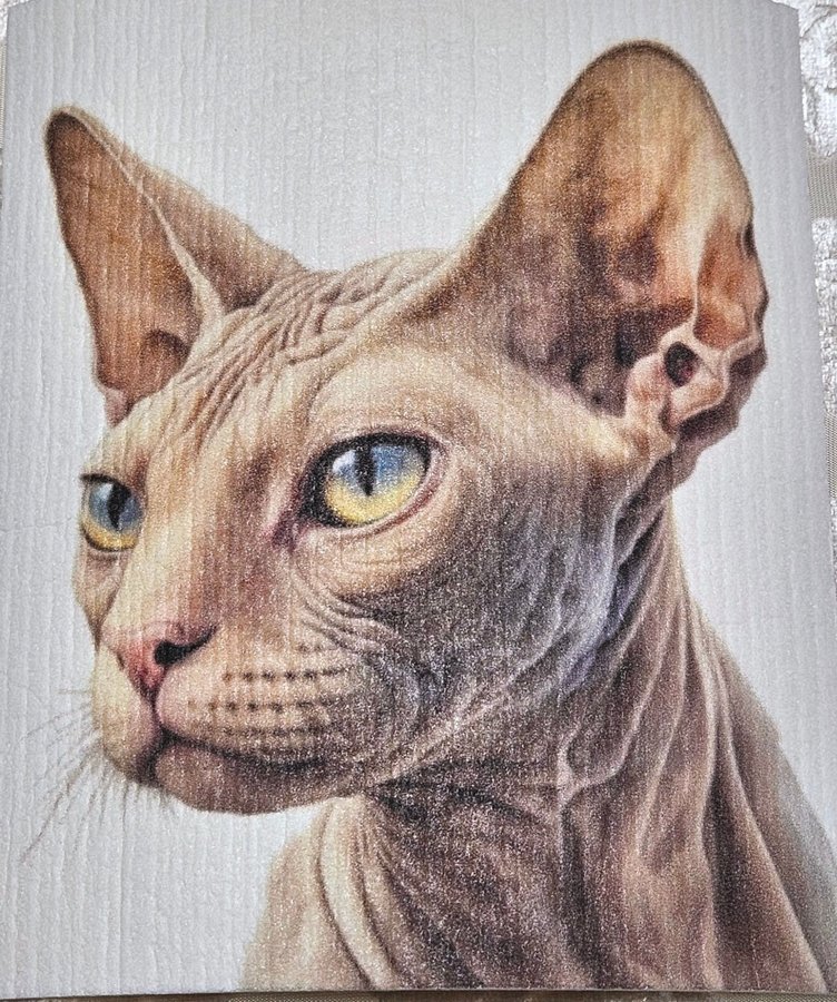 Disktrasa wettex duk med tryck print Sphynx en katt