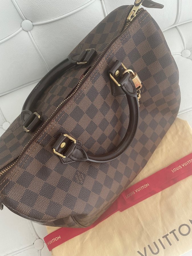 Louis Vuitton Speedy 30 Damier Ebene Canvas Kvitto Alla tillbehör