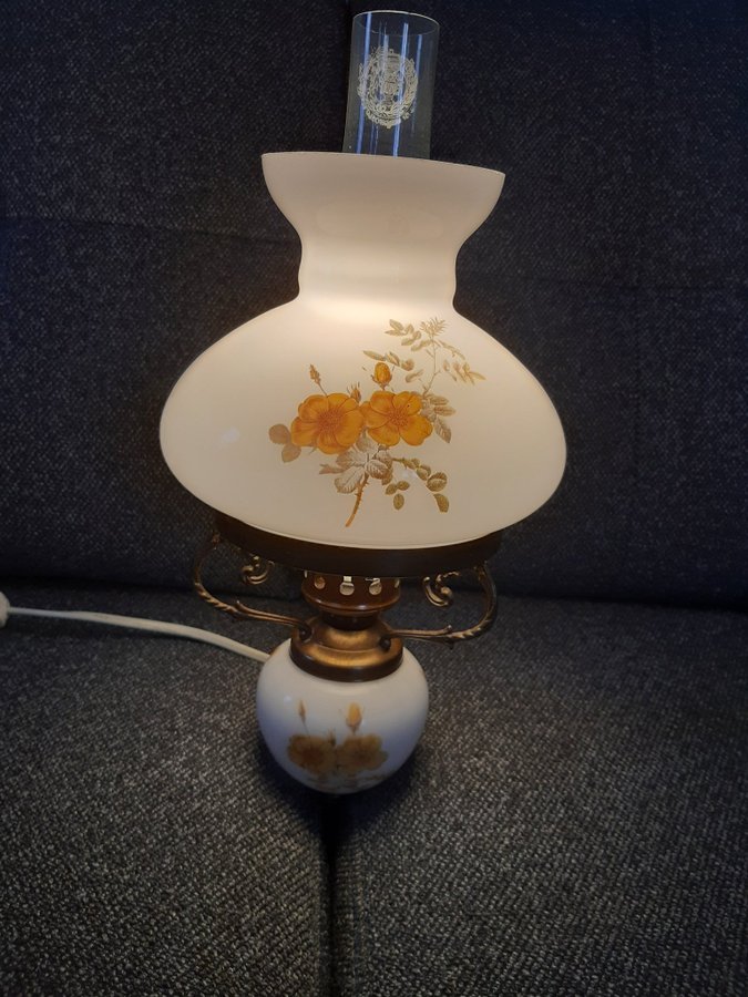 VINTAGE VÄGGLAMPA ELEKTRISK FOTOGENLAMPA LAMPA GLASKUPA PORSLIN BELYSNING KUPA