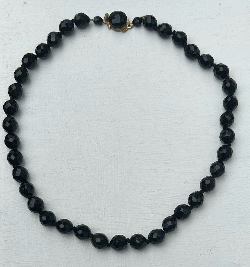 Vintage Elegant Svart Onyx Smyckeset - Halsband och Örhängen