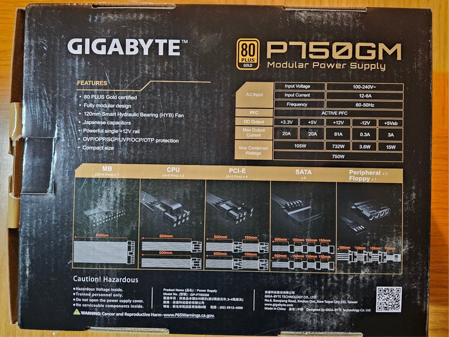 GIGABYTE P750GM 80 PLUS GOLD Modular Power Supply