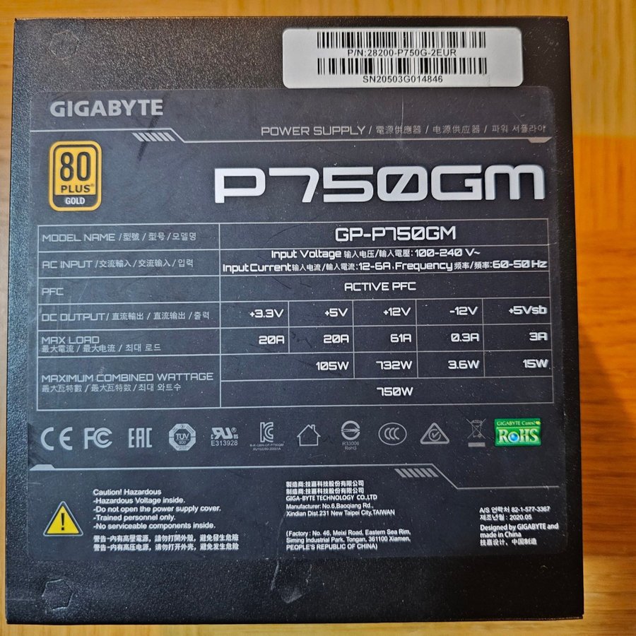 GIGABYTE P750GM 80 PLUS GOLD Modular Power Supply