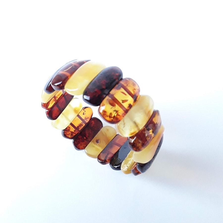 Baltic amber gem bracelet Multicolor stretchy wide amber bracelet women jewelry