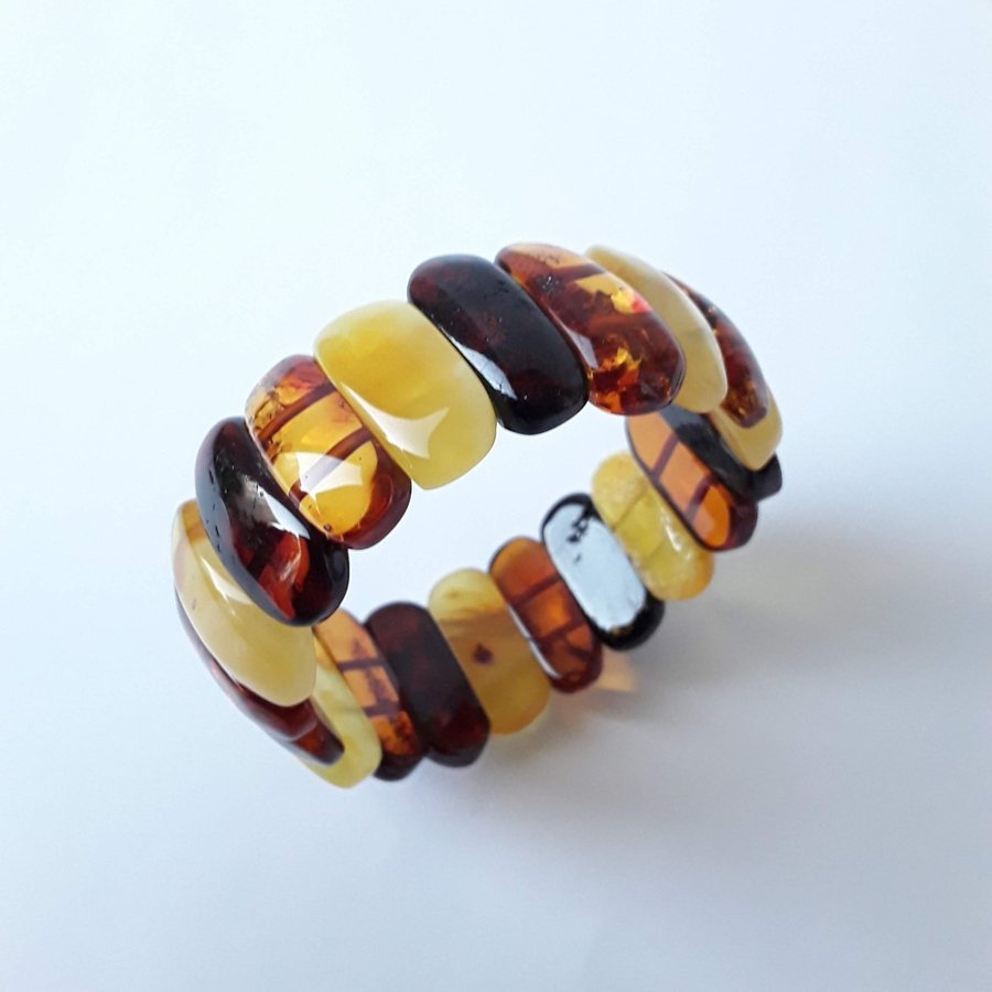 Baltic amber gem bracelet Multicolor stretchy wide amber bracelet women jewelry