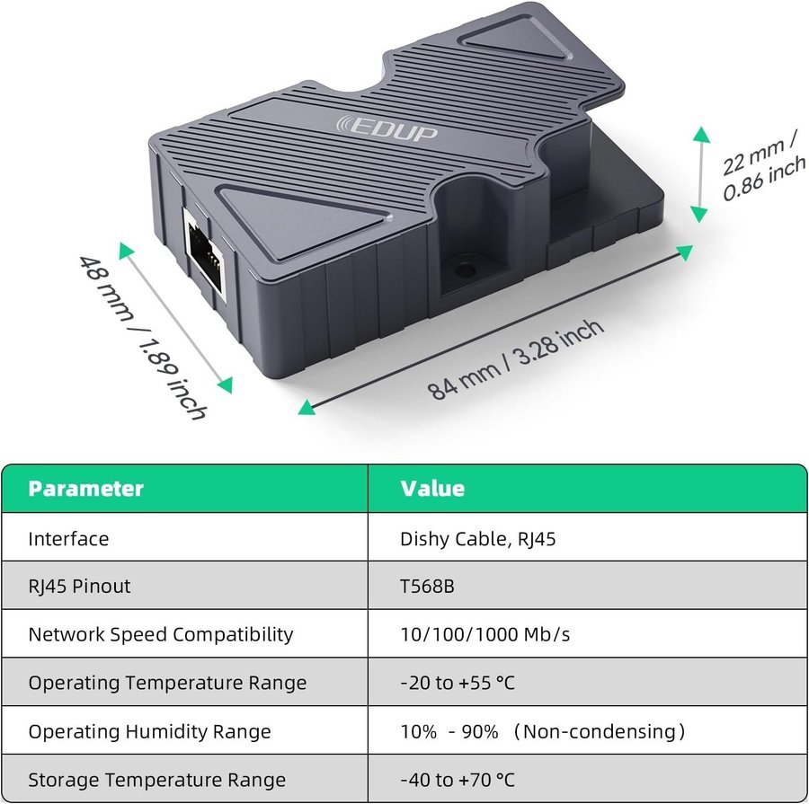 NY Starlink Dishy till RJ45-kabeladapter | Starlink V2 till PoE-injektor