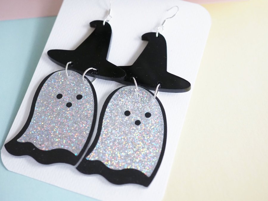 Halloween ghost earring - Little ghost with hat earrings